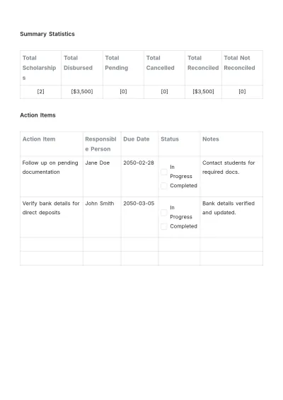 Free Scholarship Disbursement Tracker Template to Edit Online
