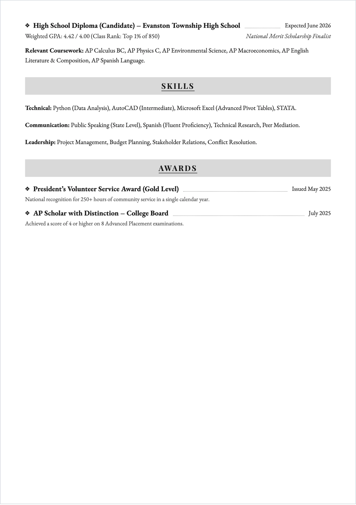 Free Scholarship ATS Resume Template, AI Resume Builder