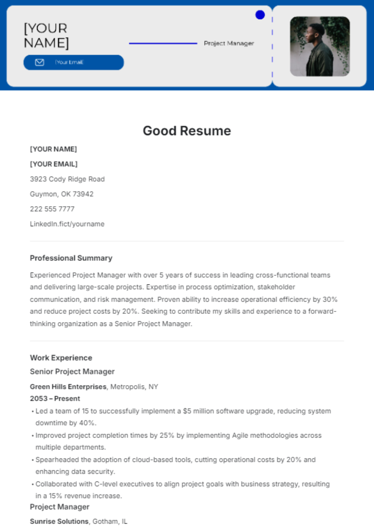 Good Resume Template - Edit Online & Download