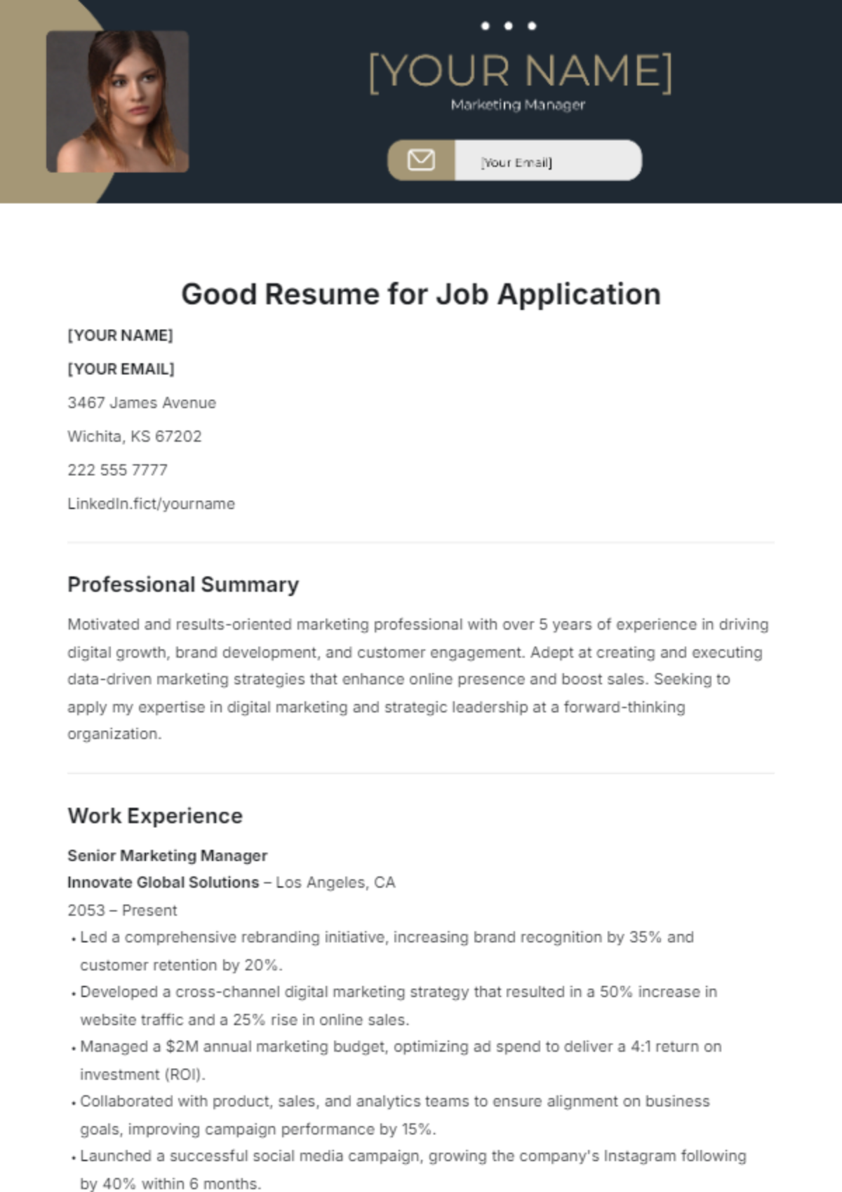 Good Resume Template for Job Application - Edit Online & Download