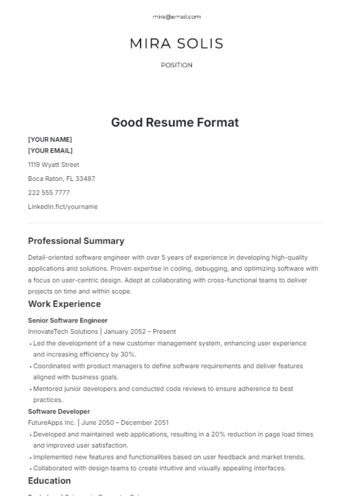 Good Resume Format Template - Edit Online & Download