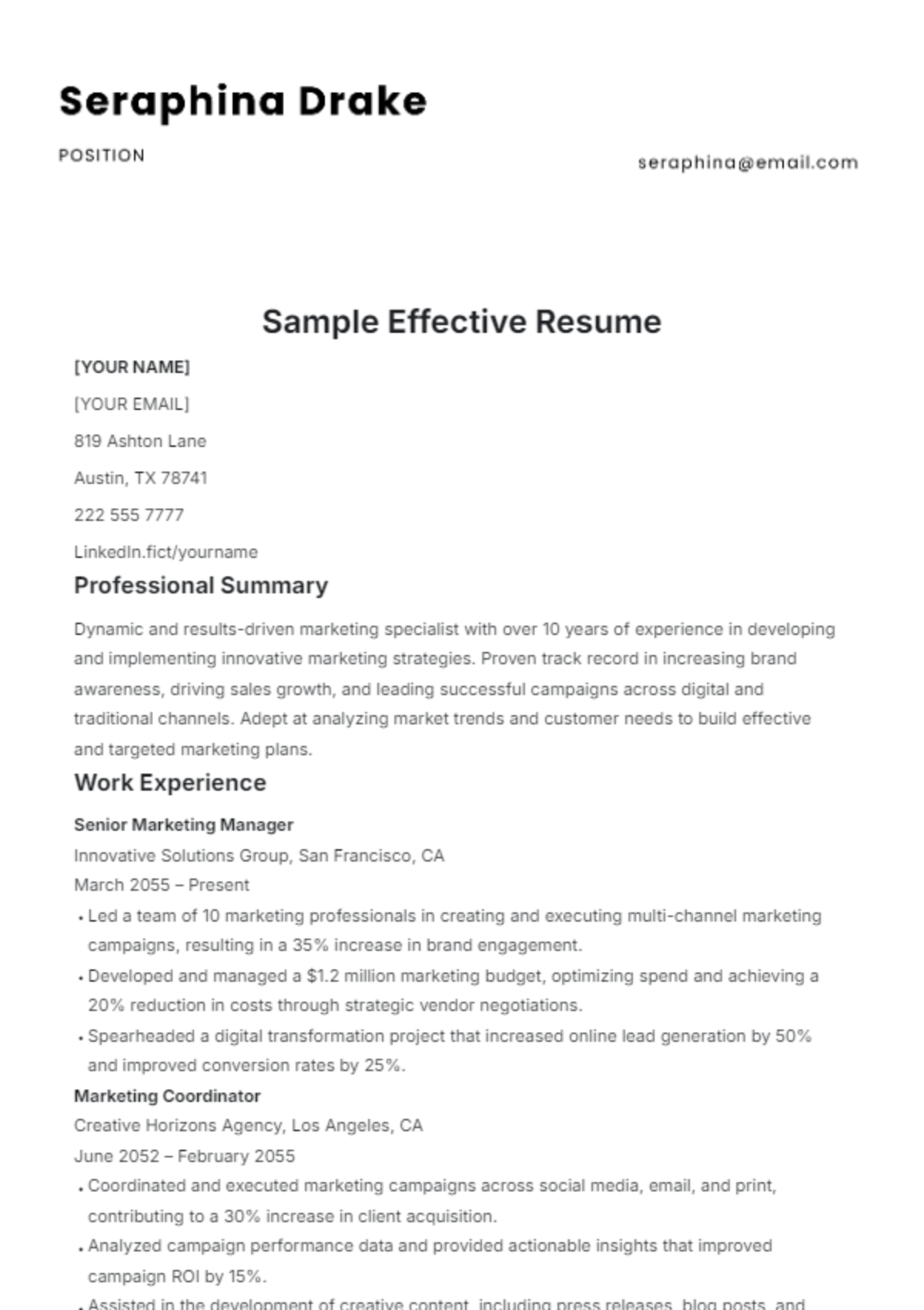 Sample Effective Resume Template | Template.net