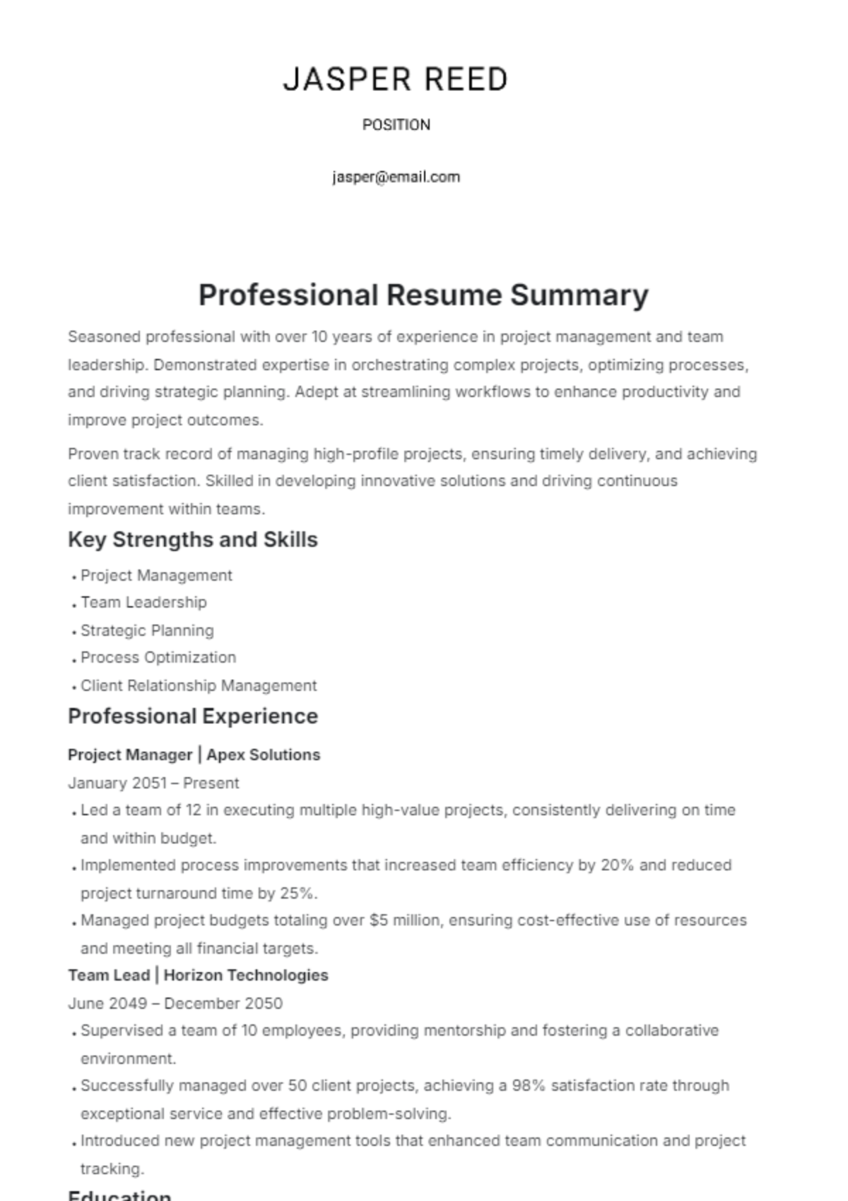 Professional Resume Summary Template - Edit Online & Download