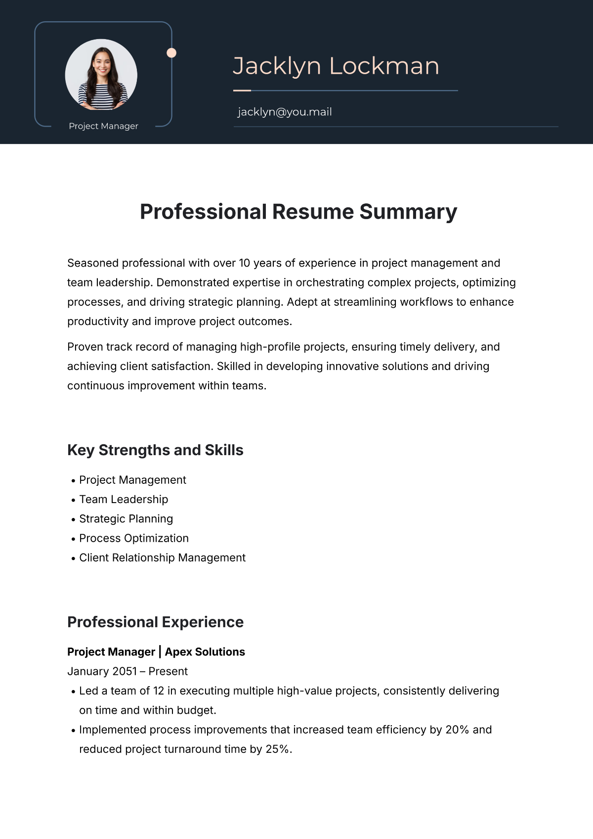 Free Professional Resume Summary Template To Edit Online