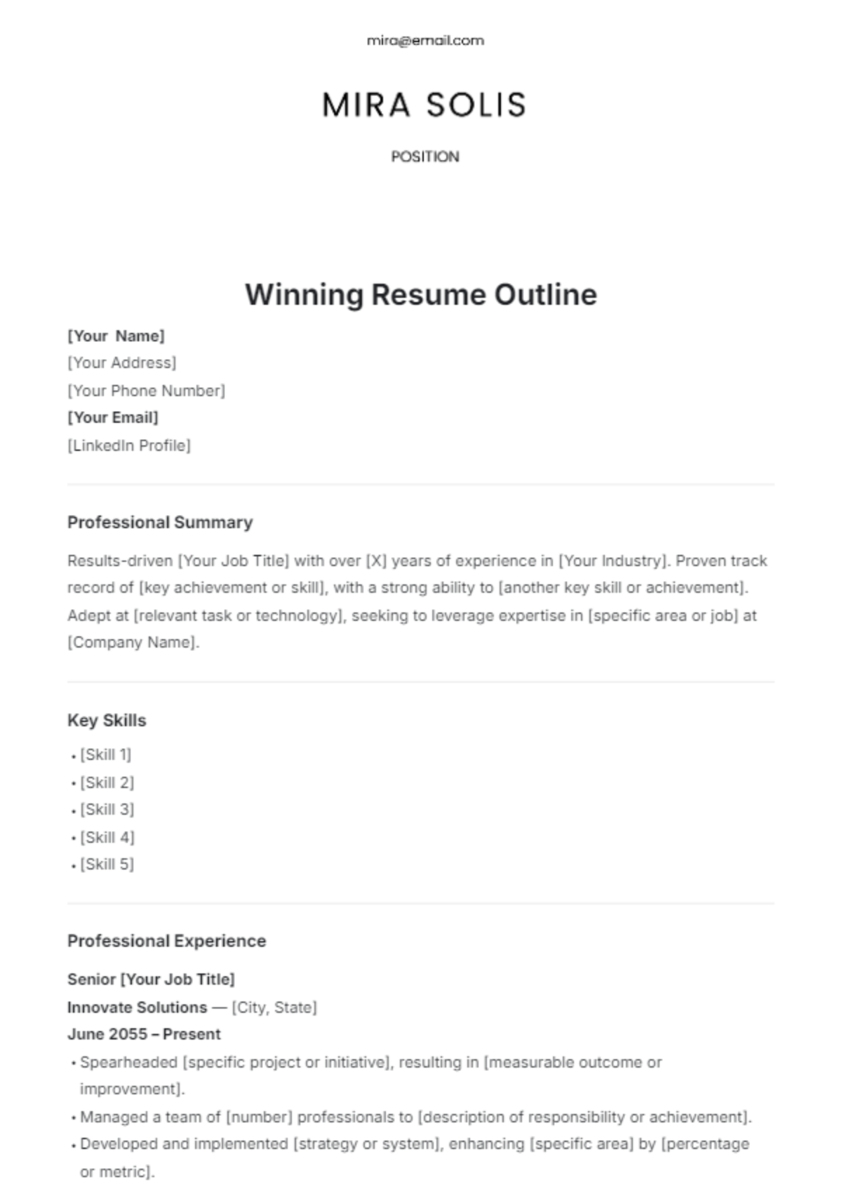 Winning Resume Outline Template - Edit Online & Download