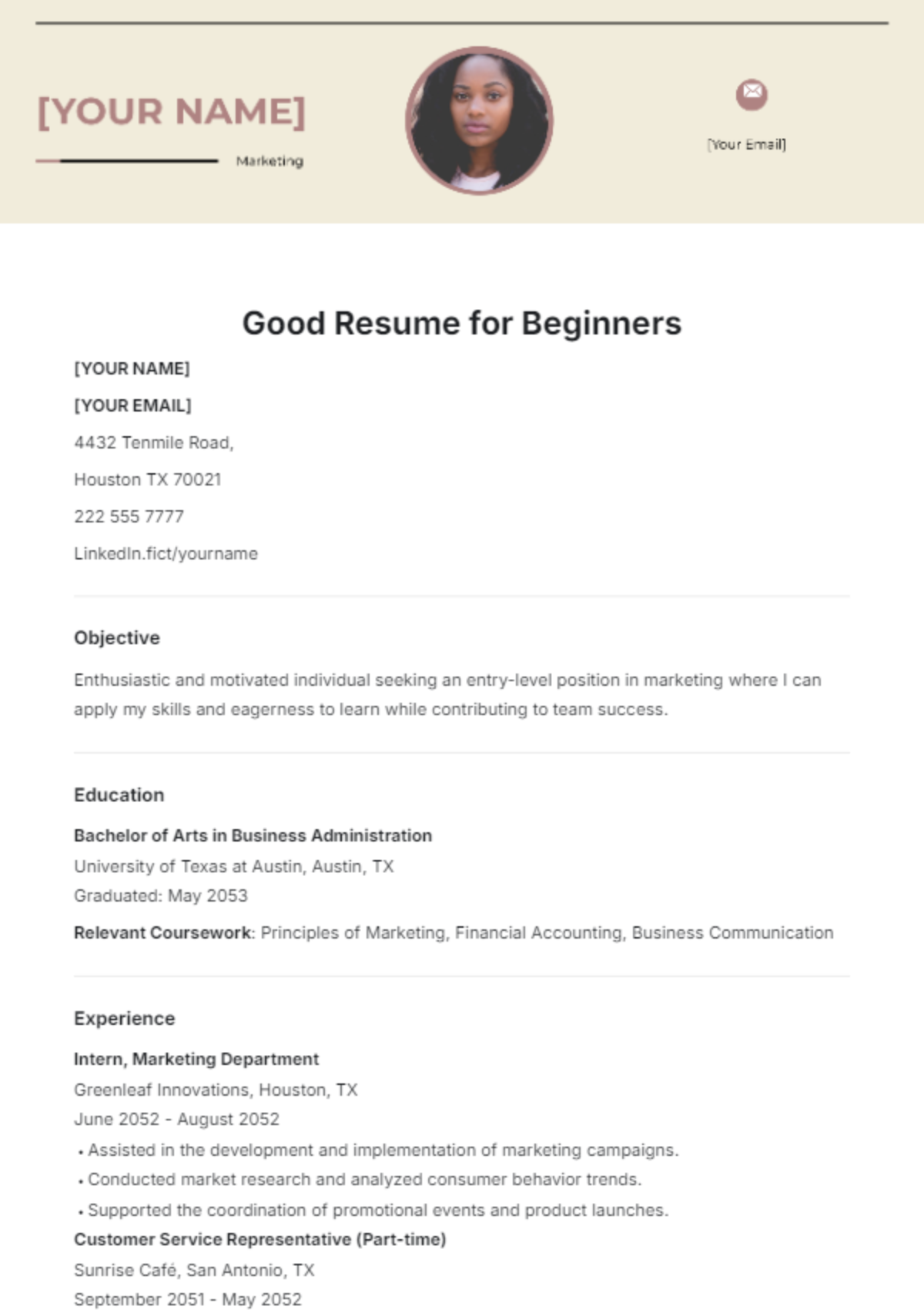 Good Resume for Beginners Template - Edit Online & Download