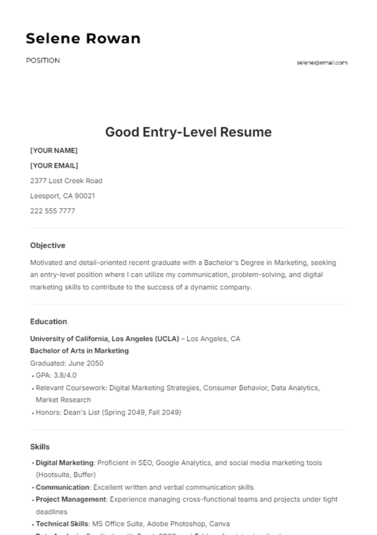 Good Entry-Level Resume Template - Edit Online & Download