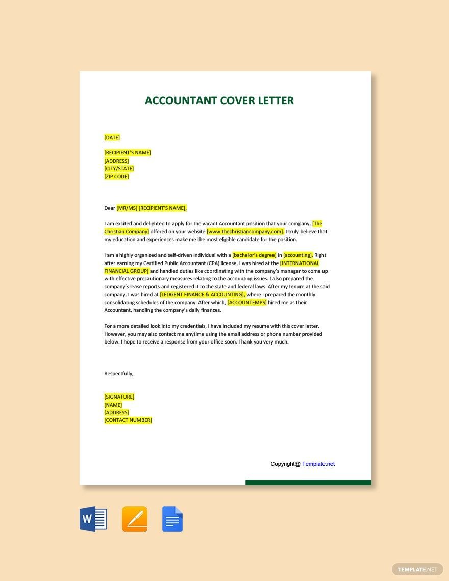 Editable Accountant Cover Letter