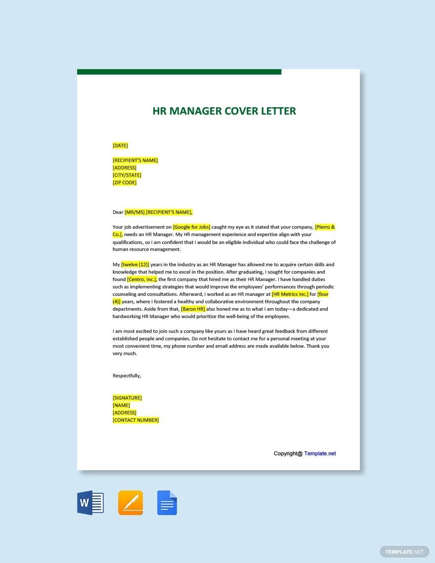 HR Manager Cover Letter