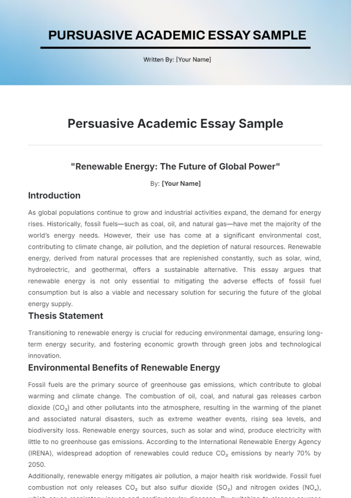 Persuasive Academic Essay Sample Template - Edit Online & Download