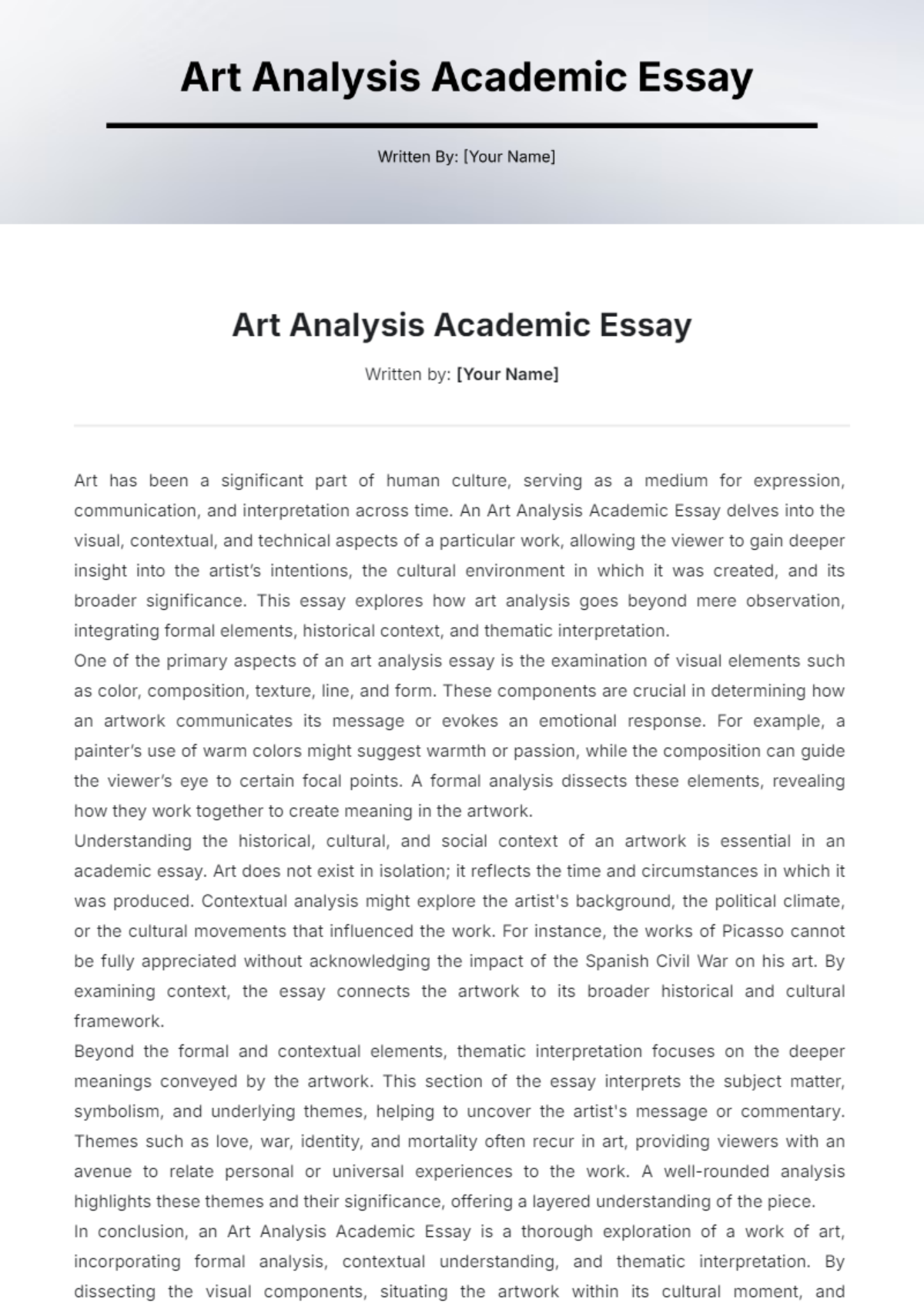 Art Analysis Academic Essay Template