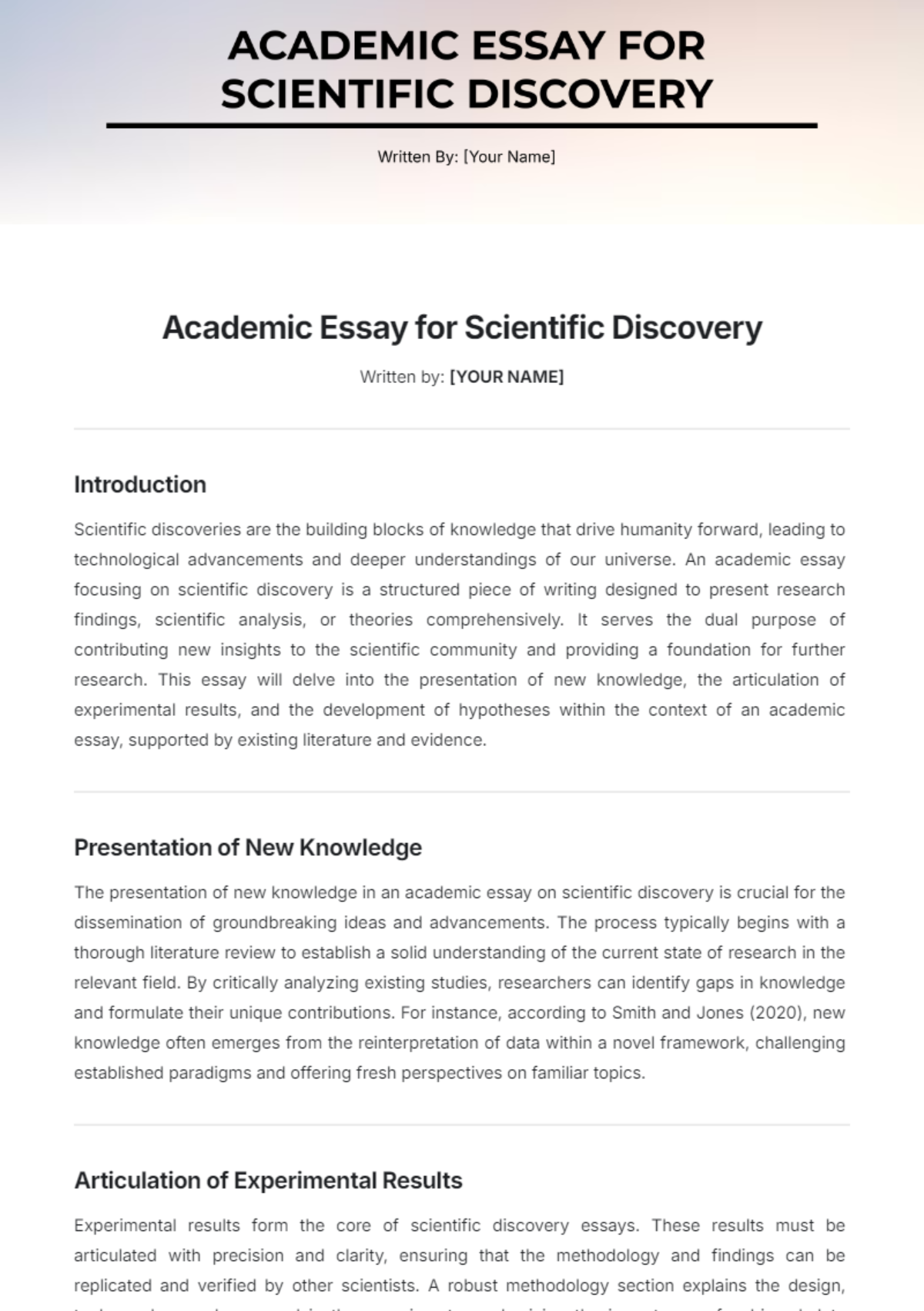 Academic Essay for Scientific Discovery Template