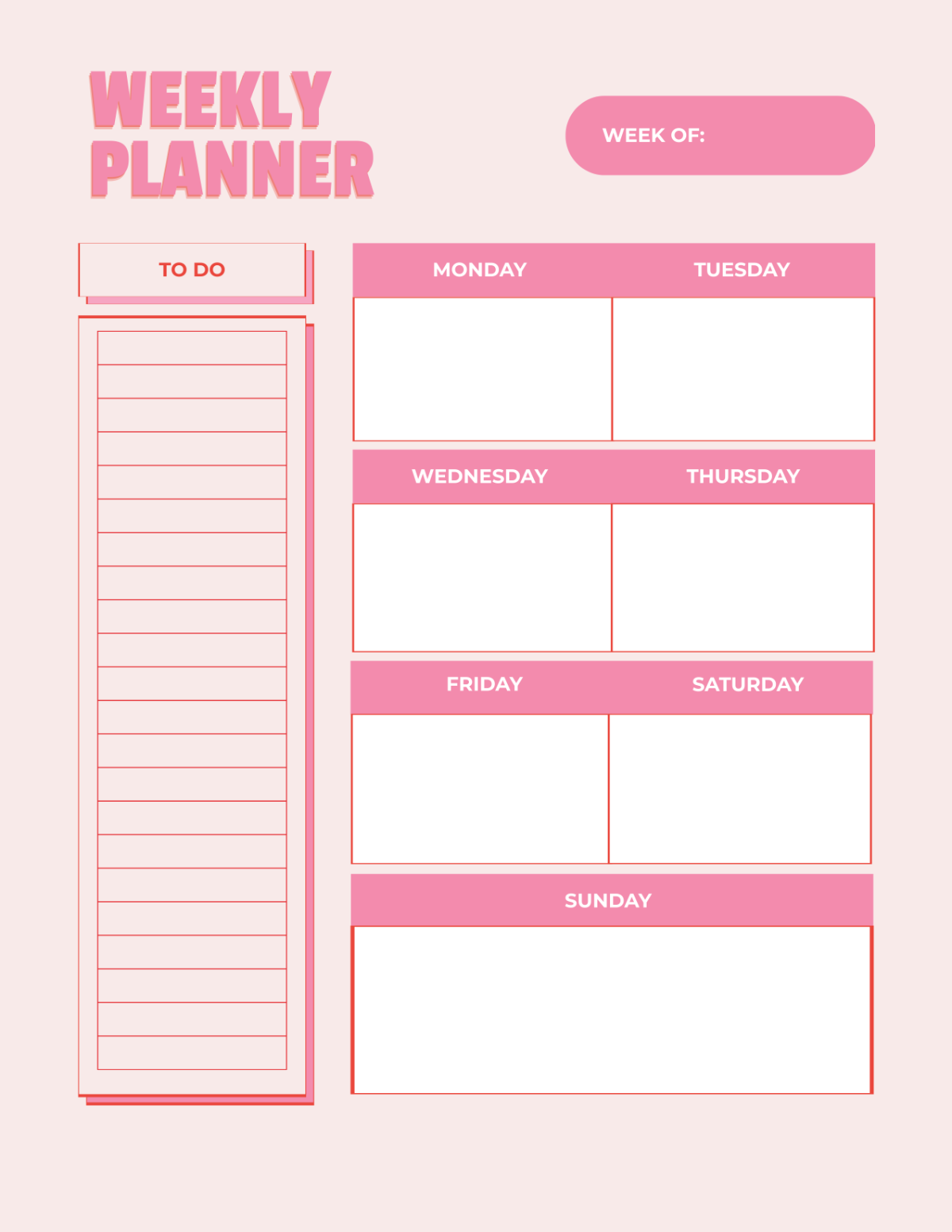 Pink Weekly Planner Template - Edit Online & Download