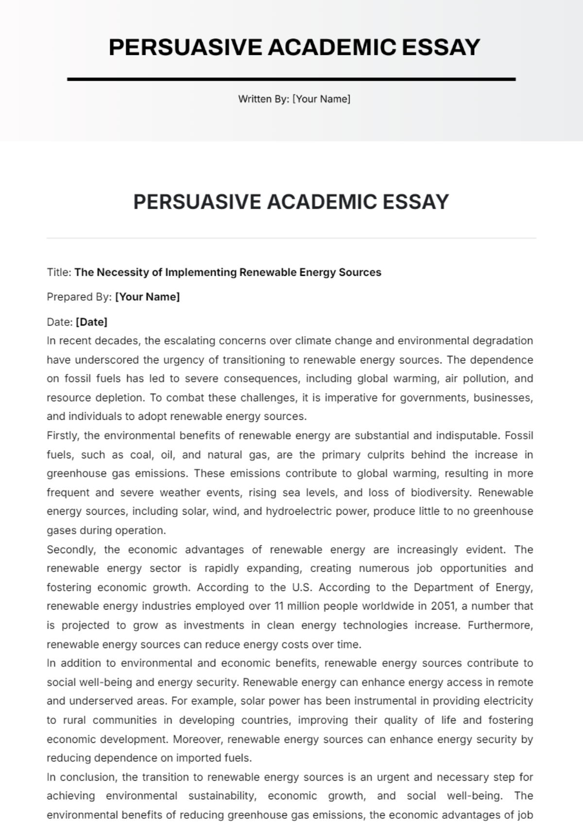 Persuasive Academic Essay Template - Edit Online & Download