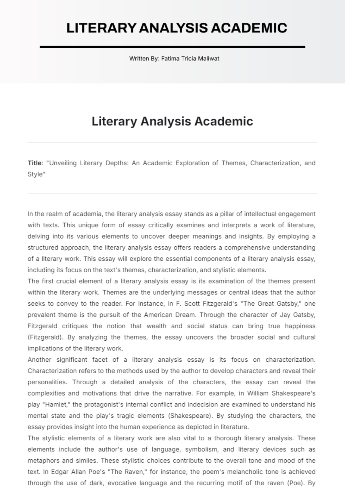 Literary Analysis Academic Template - Edit Online & Download