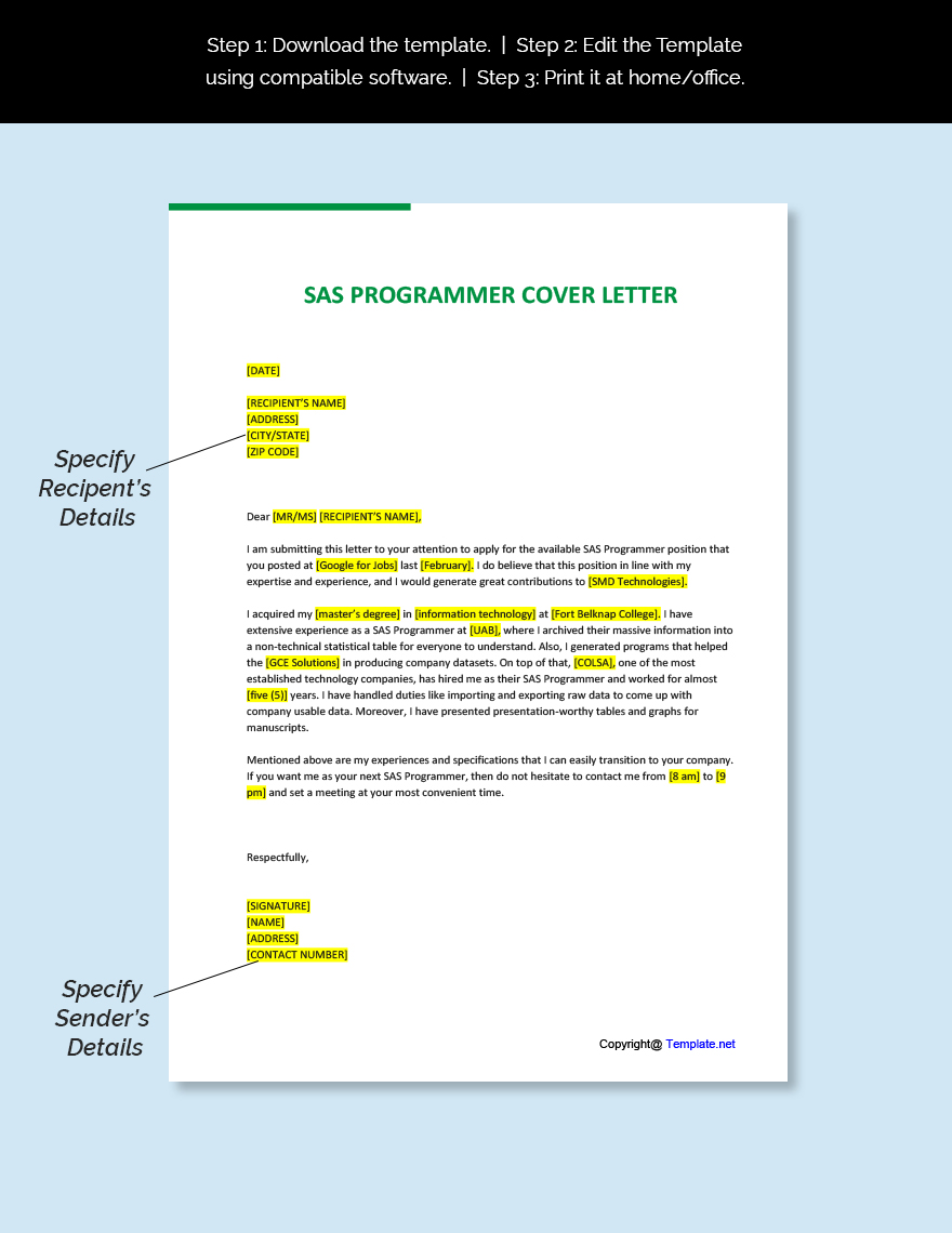 SAS Programmer Cover Letter