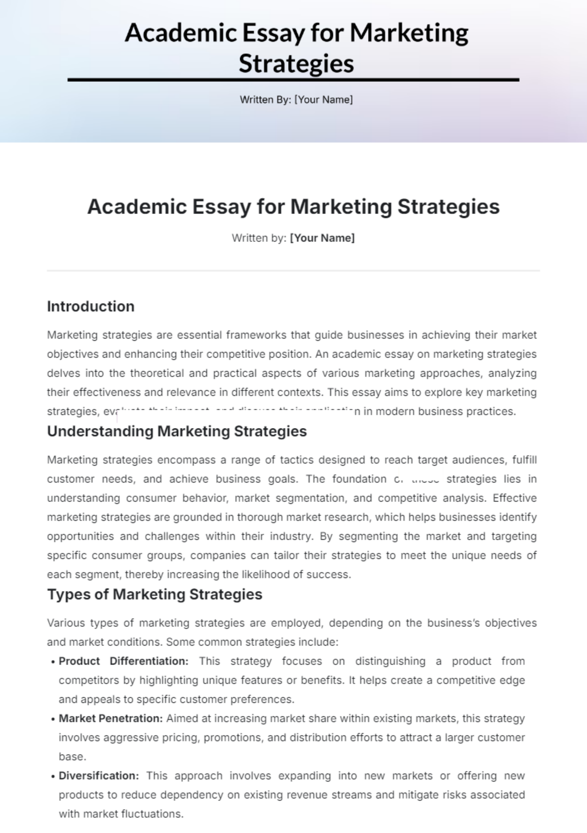 Academic Essay for Marketing Strategies Template