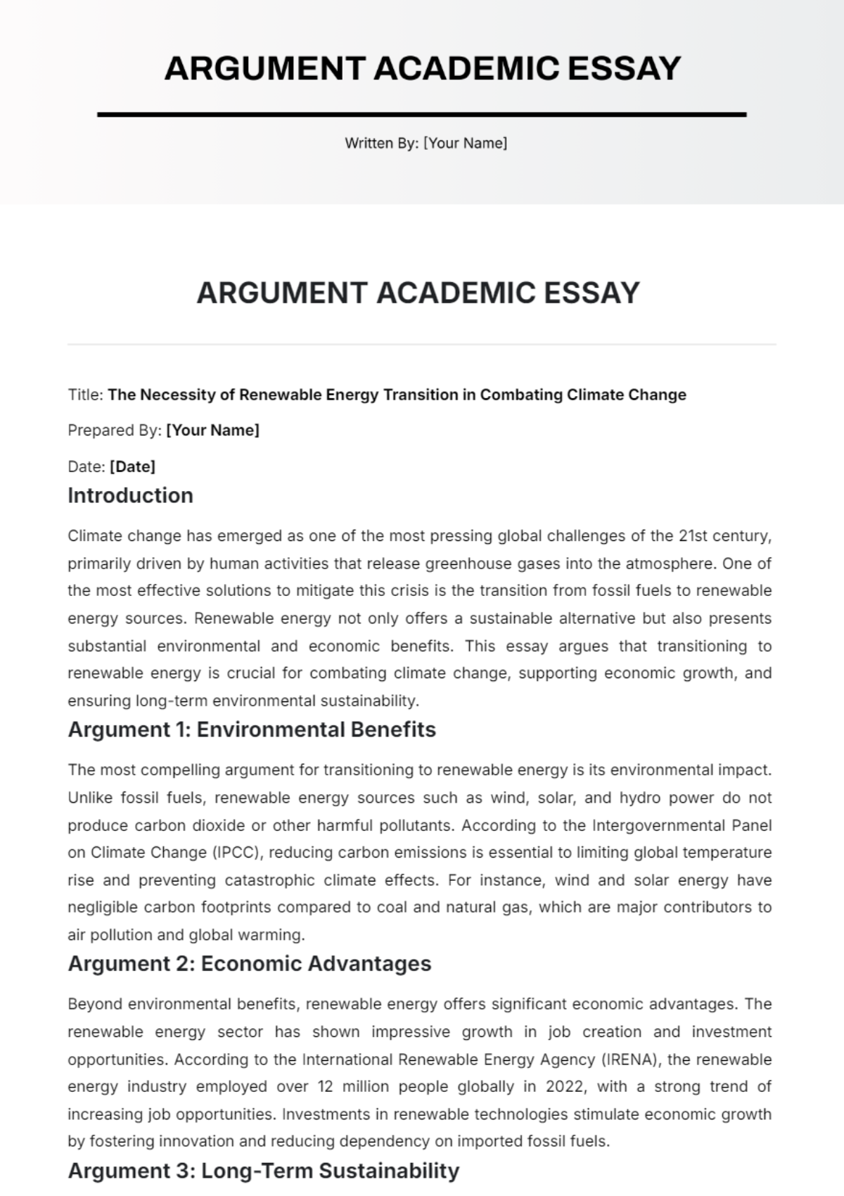 Argument Academic Essay Template - Edit Online & Download