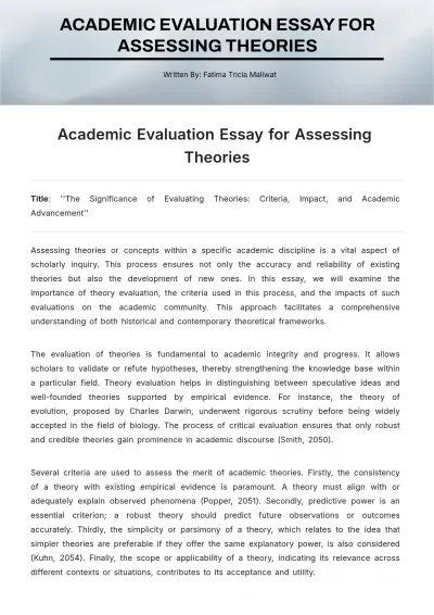 Free Academic Evaluation Essay for Assessing Theories Template to Edit Online