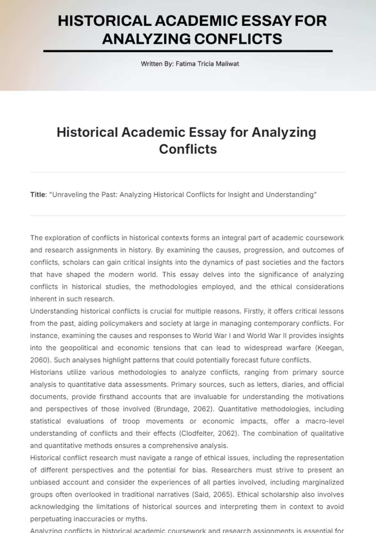 Historical Academic Essay for Analyzing Conflicts Template - Edit Online & Download