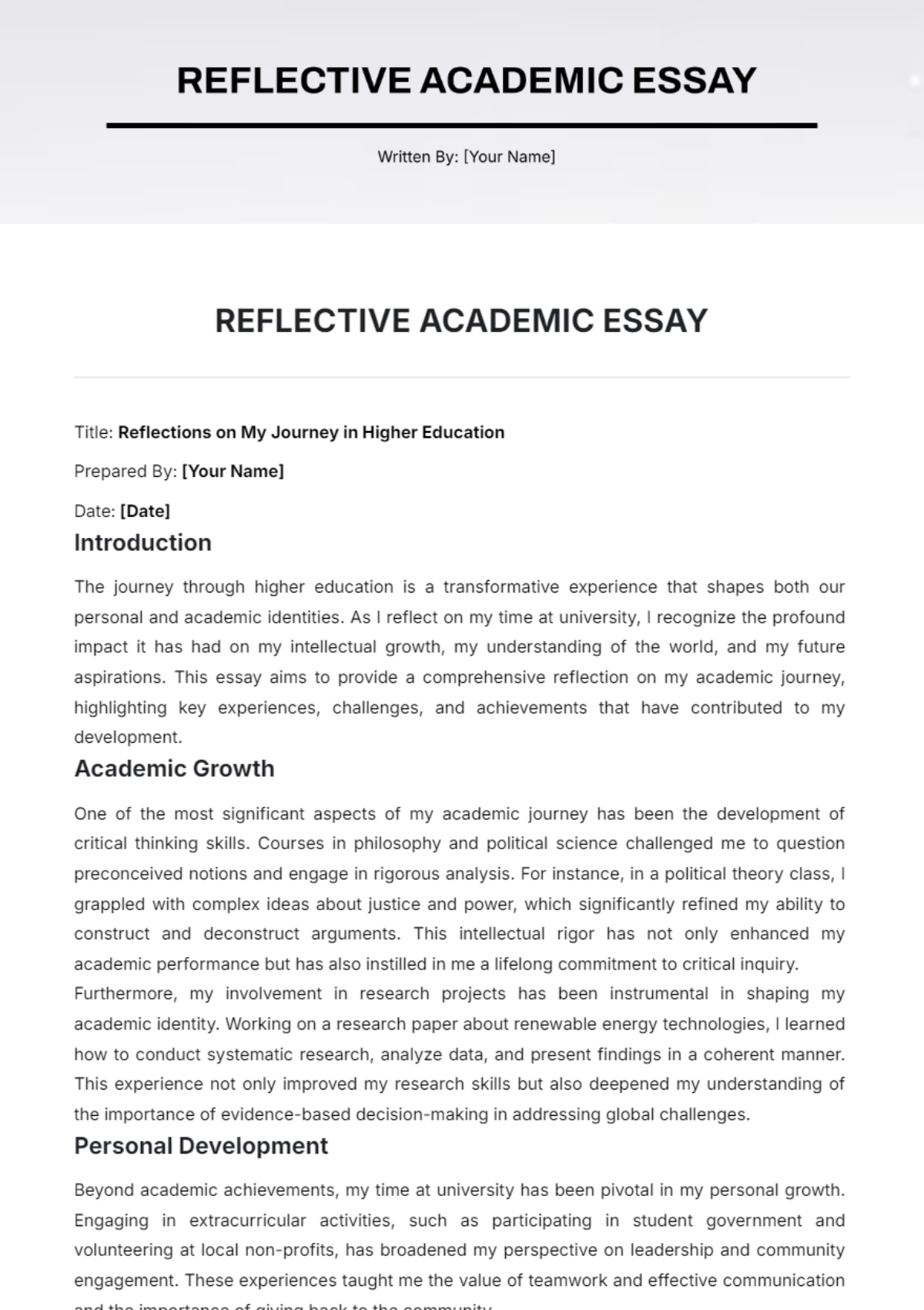 Reflective Academic Essay Template - Edit Online & Download