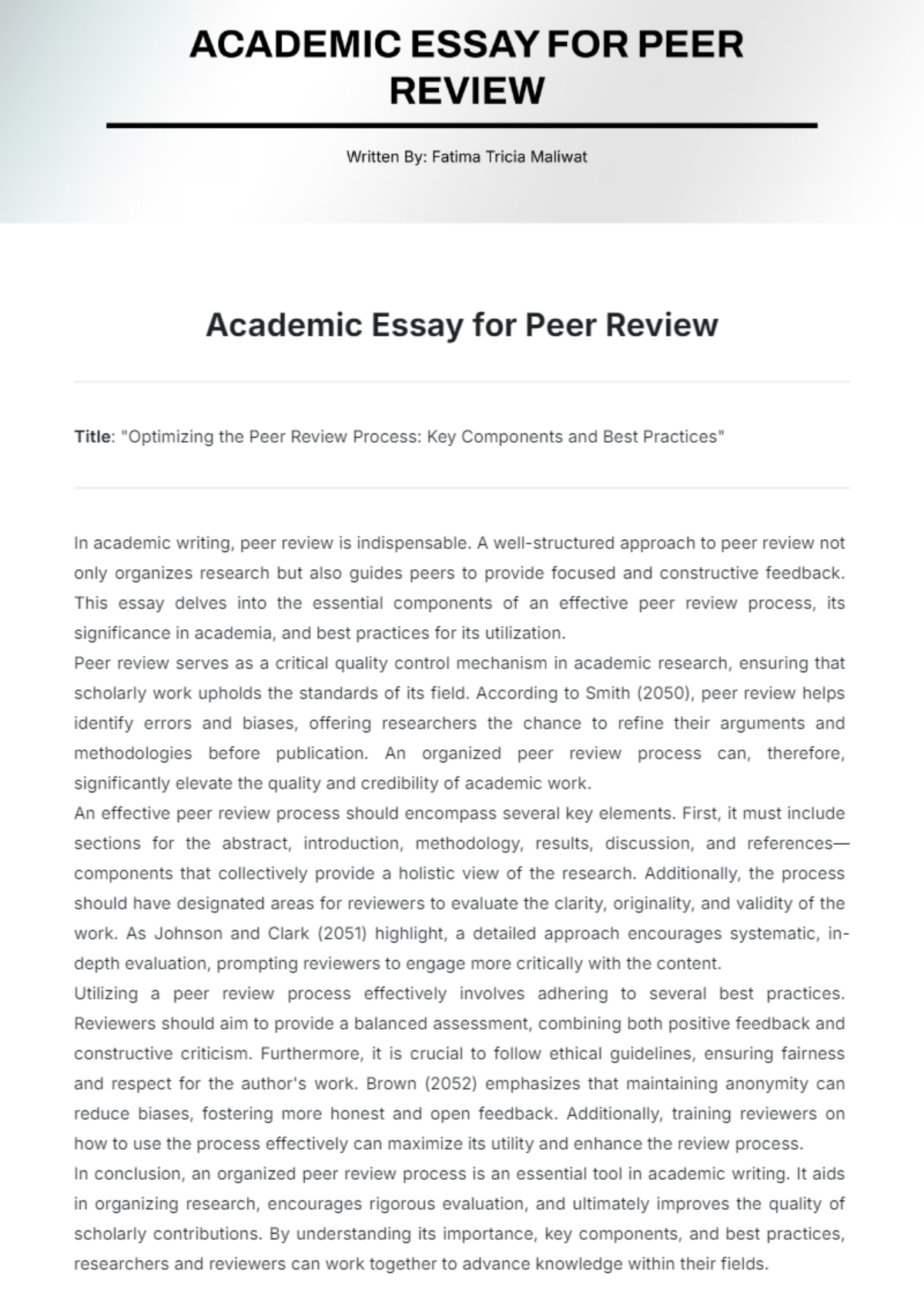 Academic Essay for Peer Review Template - Edit Online & Download