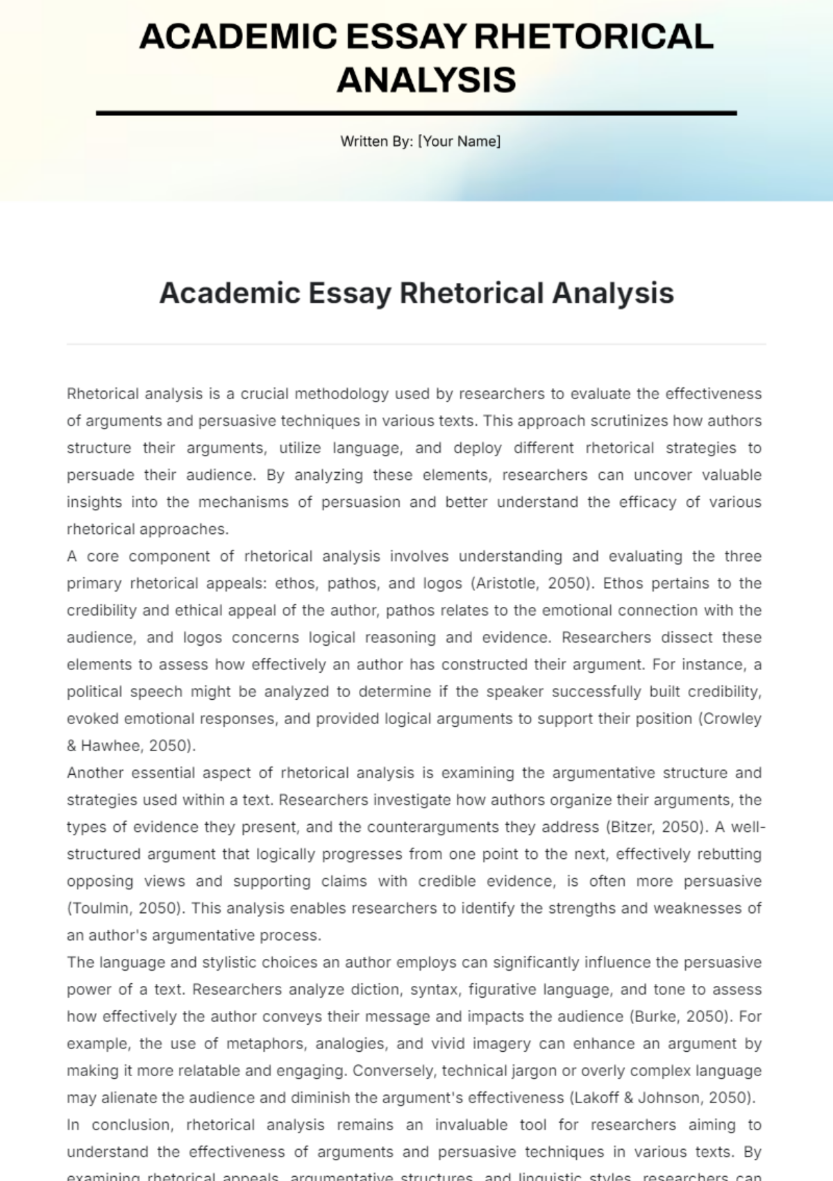 Academic Essay Rhetorical Analysis Template - Edit Online & Download