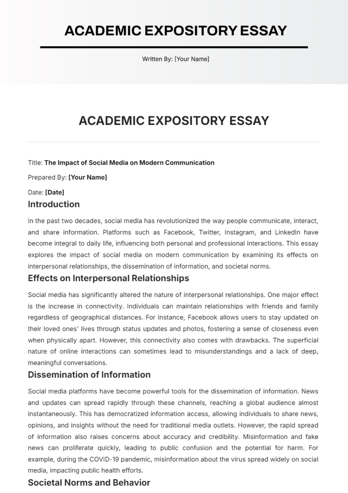 Academic Expository Essay Template - Edit Online & Download