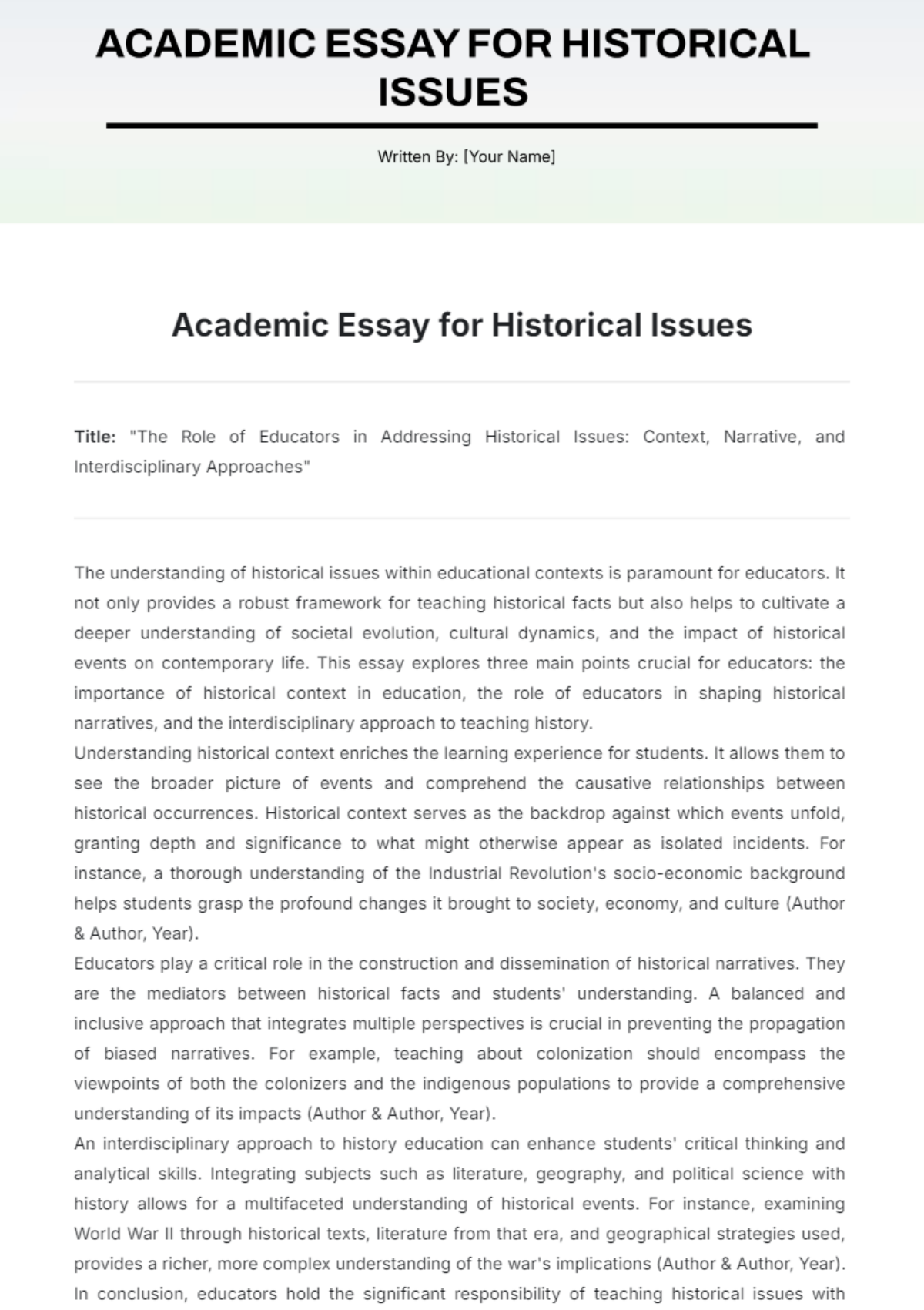 Academic Essay for Historical Issues Template - Edit Online & Download