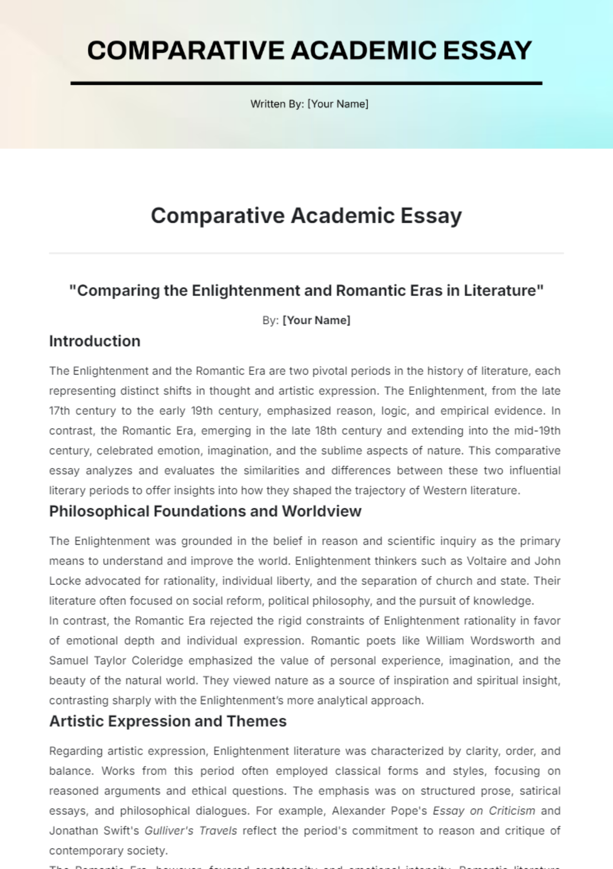 Comparative Academic Essay Template - Edit Online & Download