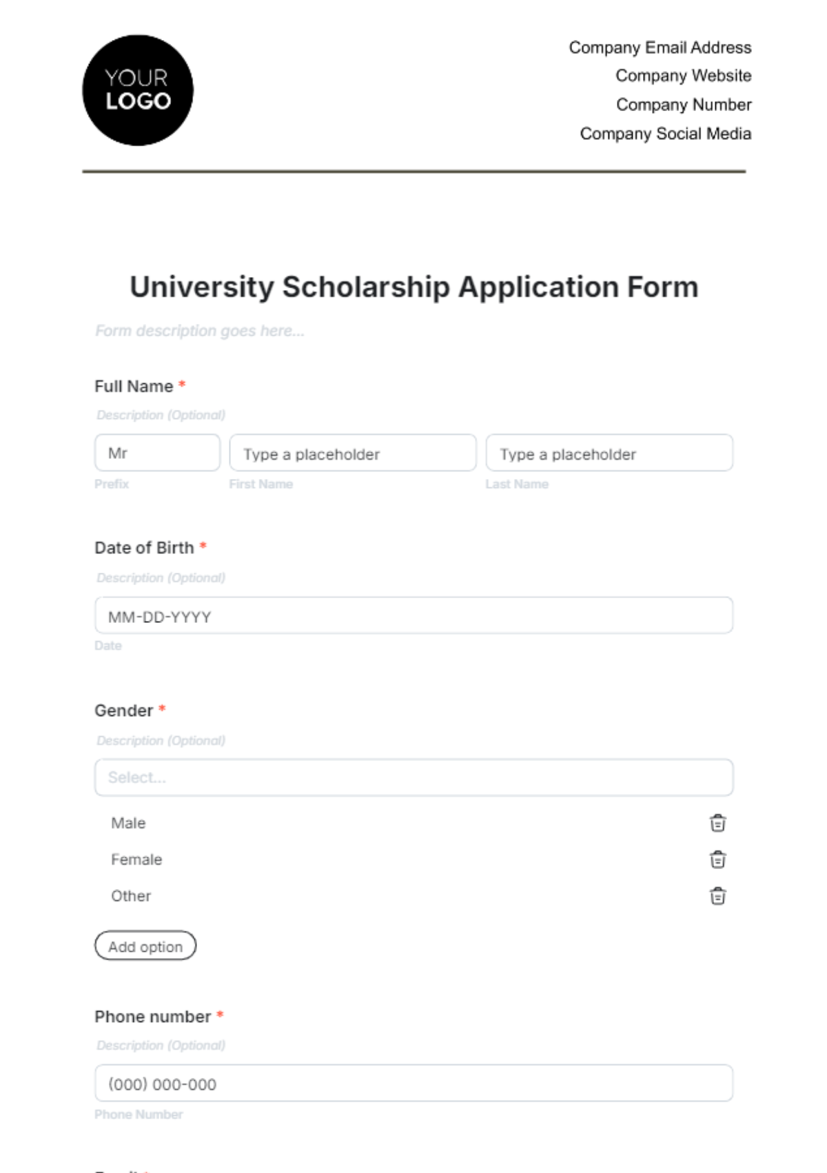 University Scholarship Application Form Template - Edit Online & Download