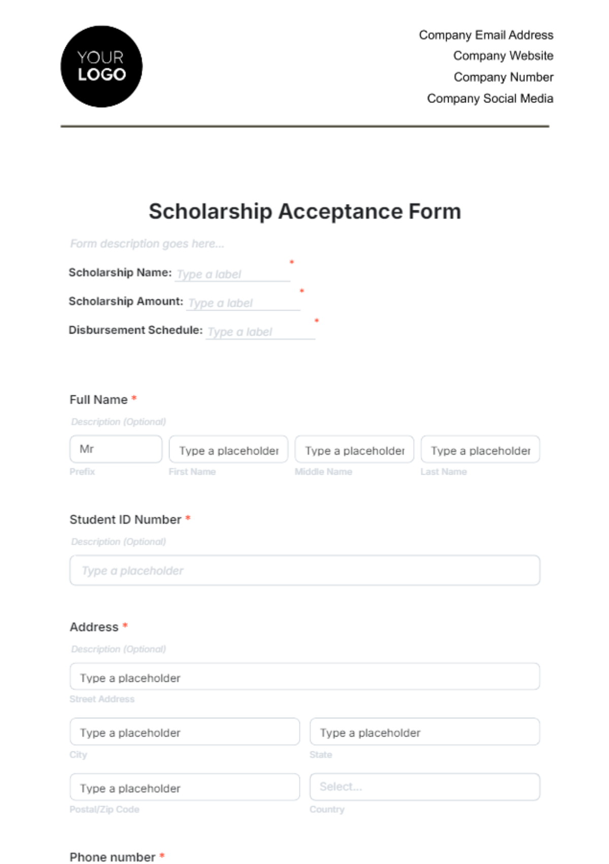 Scholarship Acceptance Form Template - Edit Online & Download