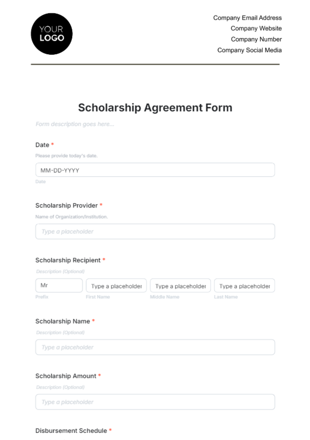 Scholarship Agreement Form Template - Edit Online & Download