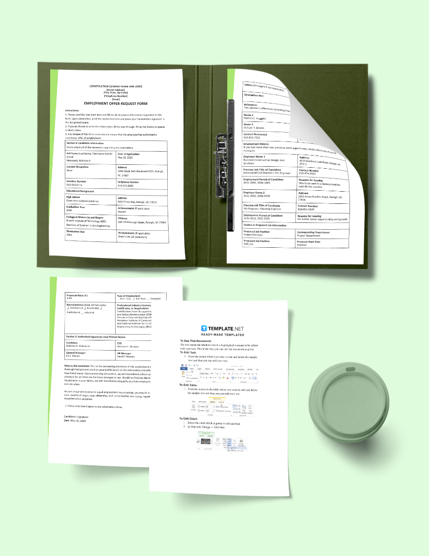 Construction Employment Offer Request Template Printable