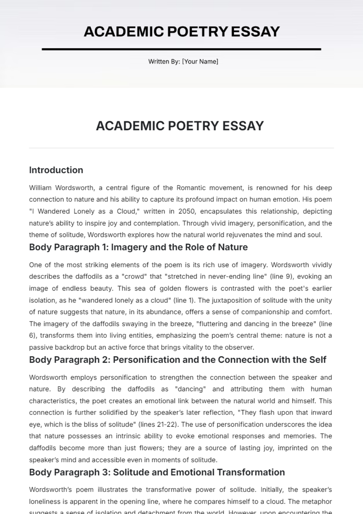 Academic Poetry Essay Template - Edit Online & Download