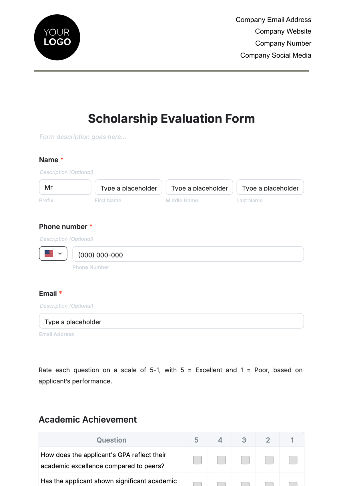 Scholarship Evaluation Form Template - Edit Online & Download