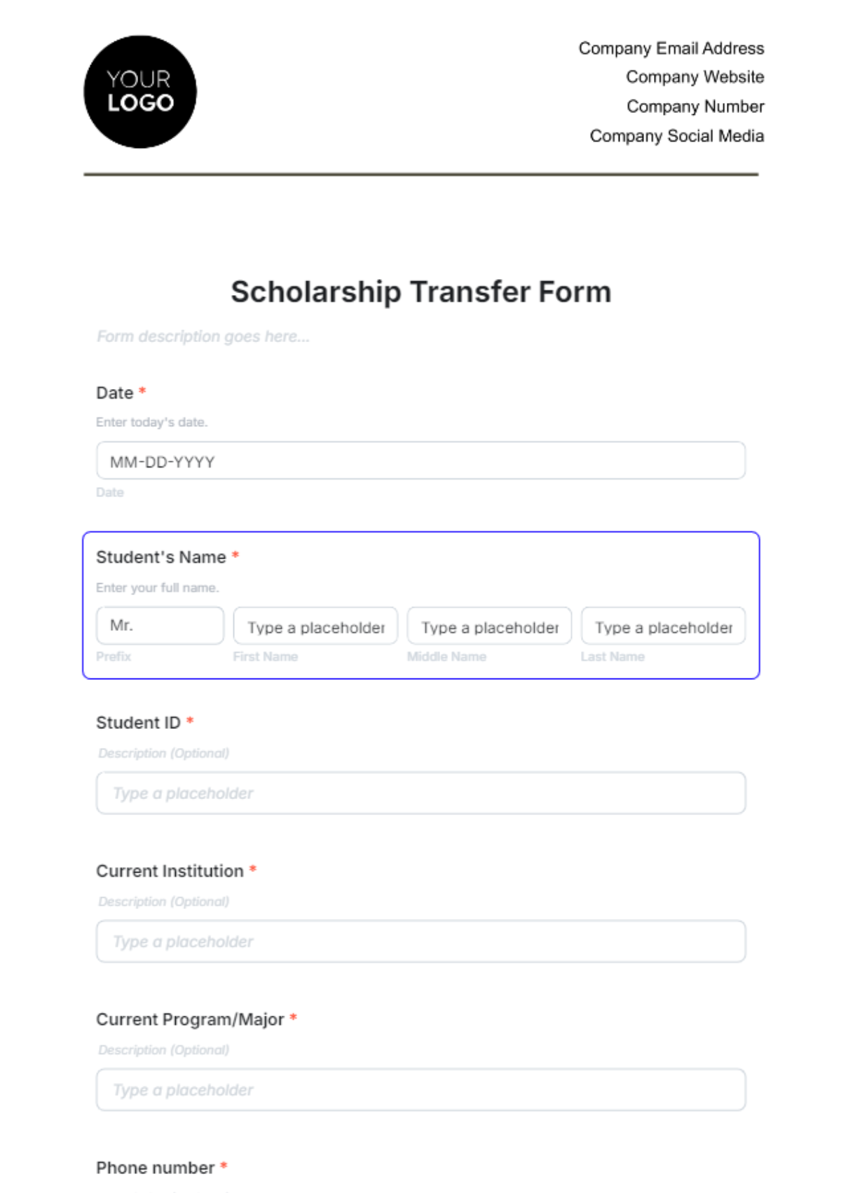 Scholarship Transfer Form Template - Edit Online & Download