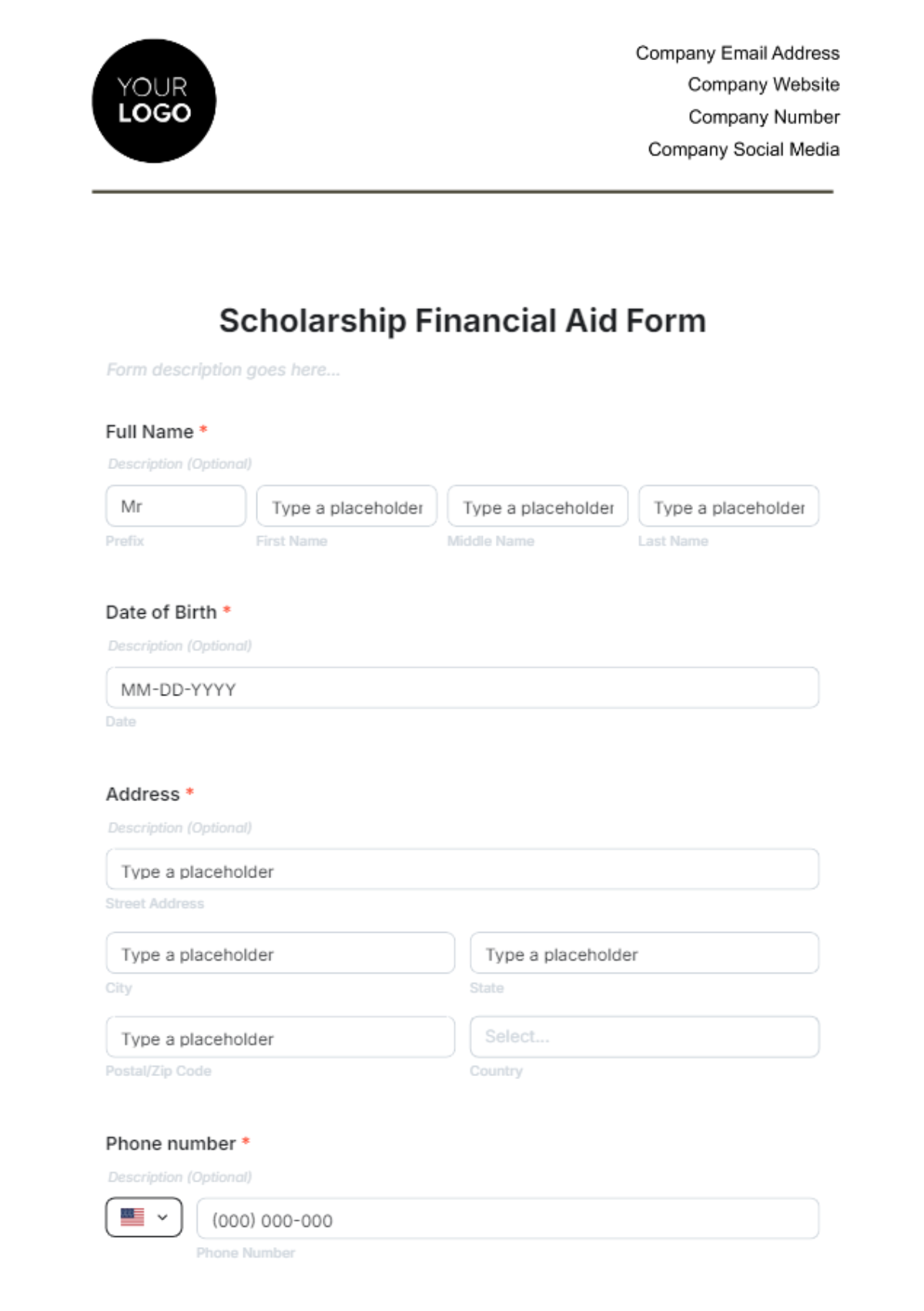 Scholarship Financial Aid Form Template - Edit Online & Download