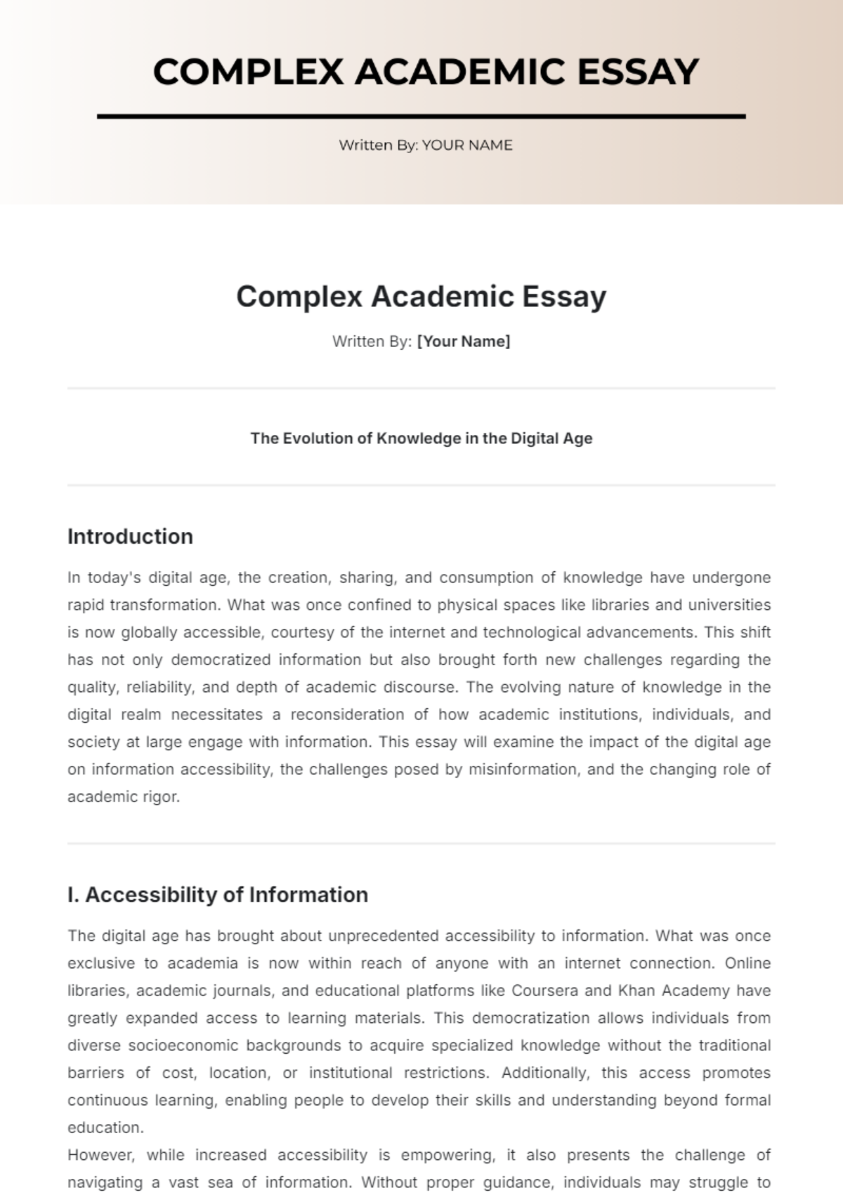 Complex Academic Essay Template - Edit Online & Download