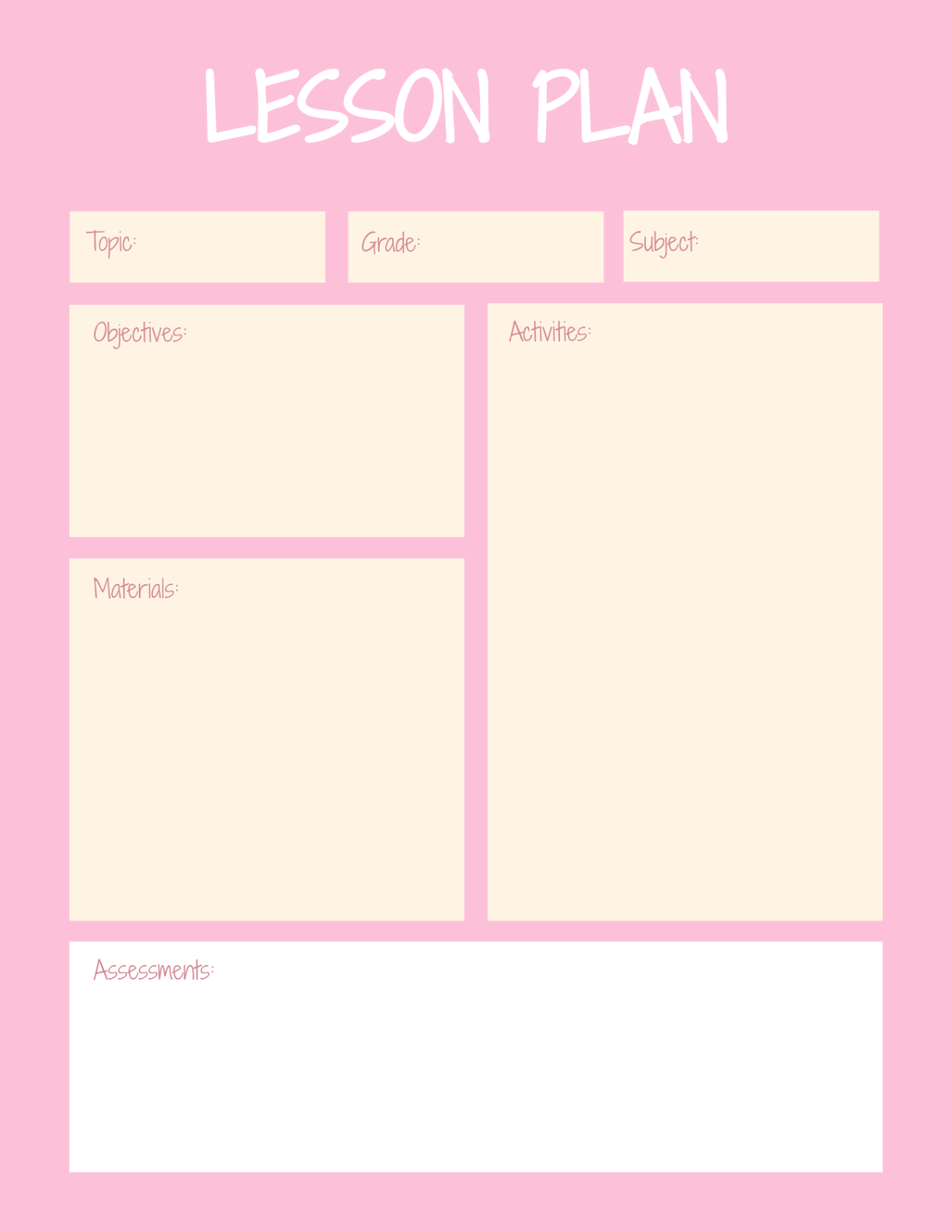 Pink Lesson Plan Template | Template.net