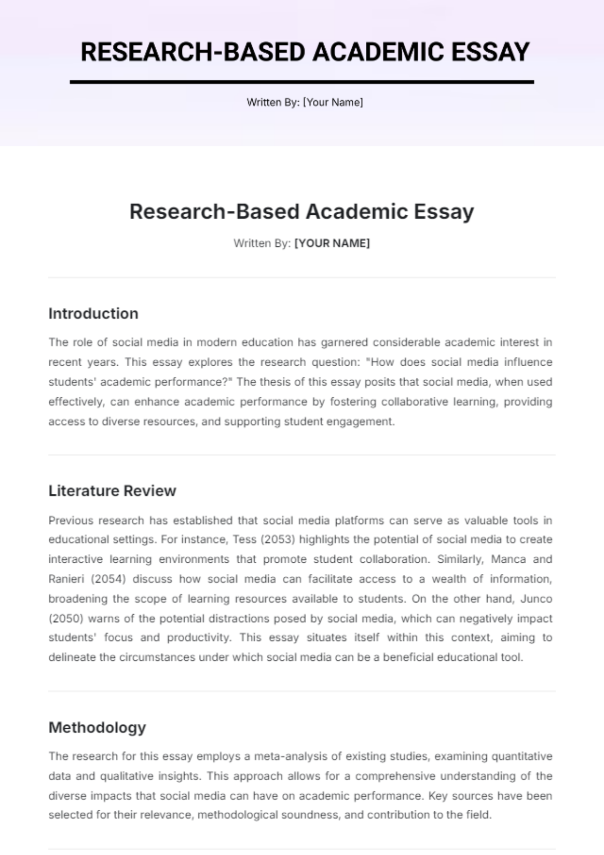 Research-Based Academic Essay Template - Edit Online & Download