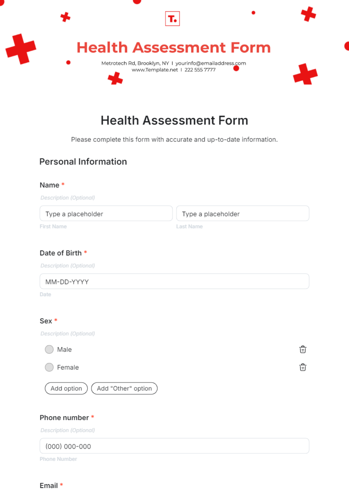 Free Health Assessment Form Template - Edit Online & Download ...