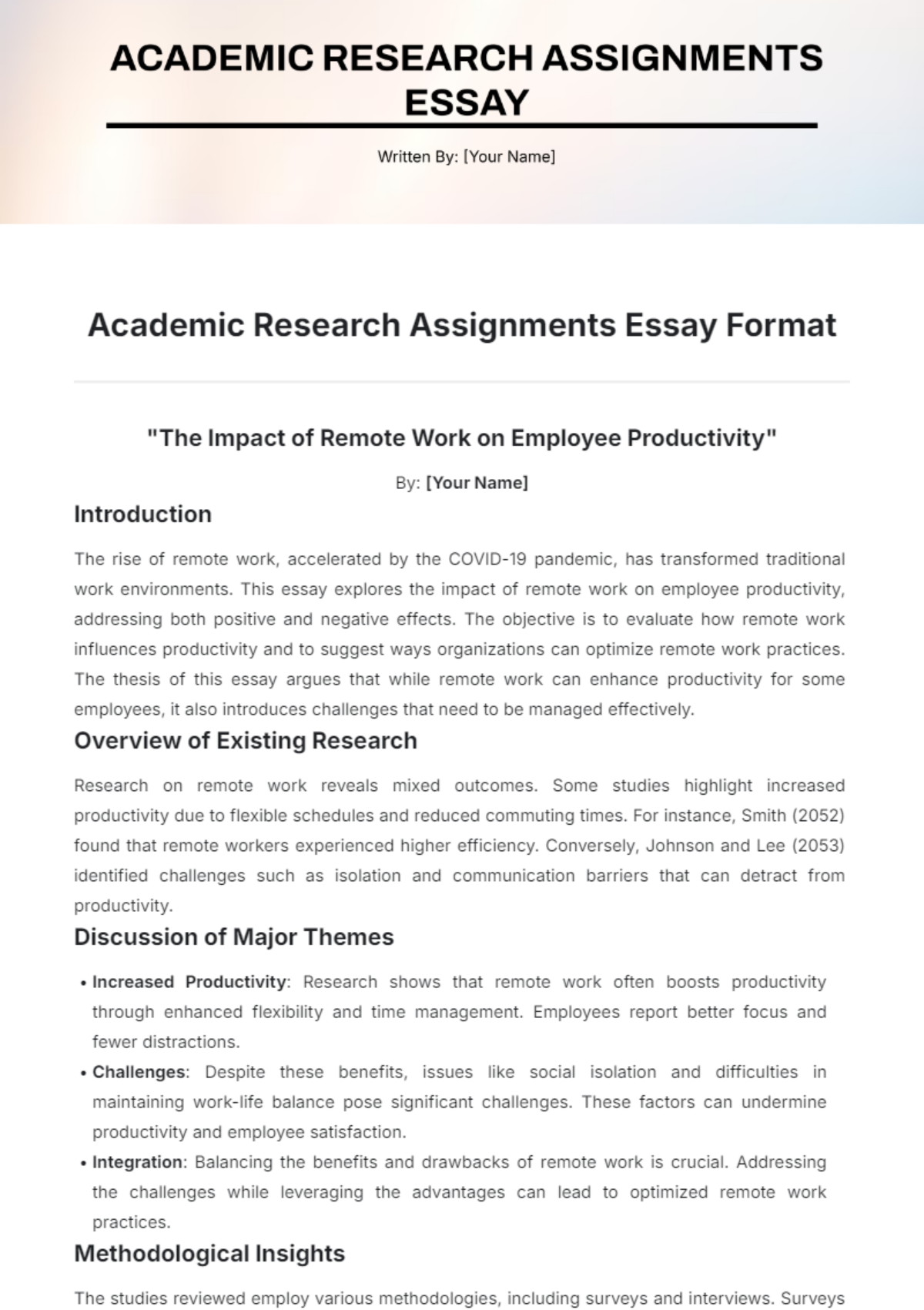 Academic Research Assignments Essay Format Template - Edit Online & Download