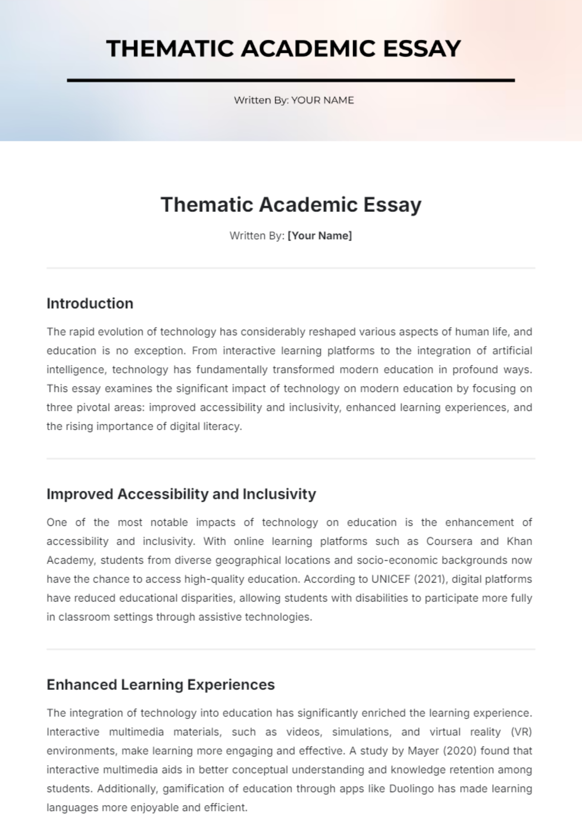 Thematic Academic Essay Template - Edit Online & Download