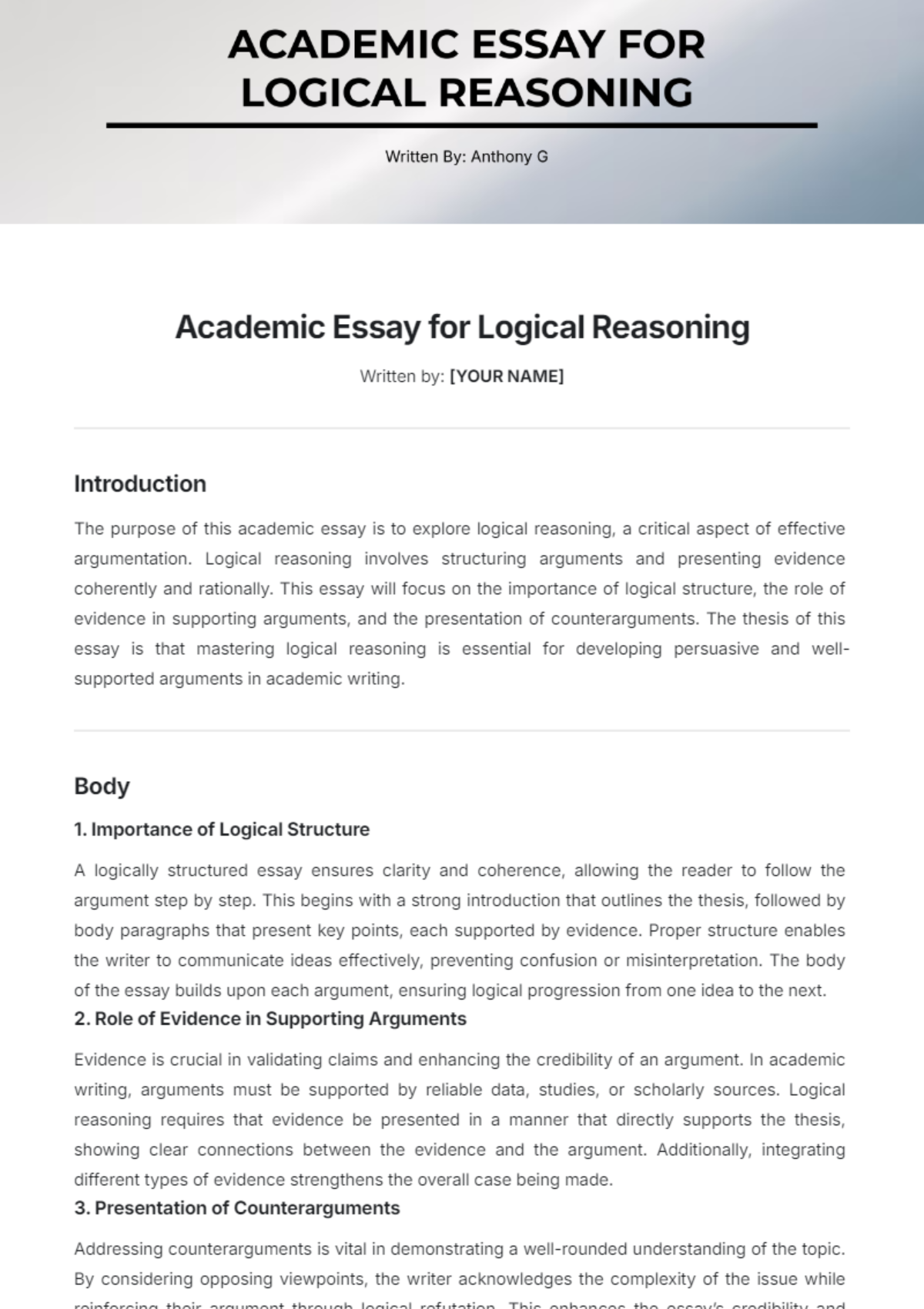 Academic Essay for Logical Reasoning Template