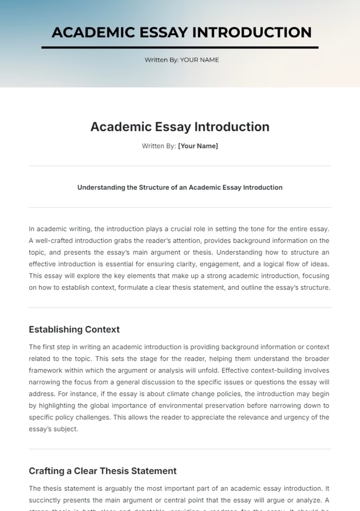 Academic Essay Introduction Template - Edit Online & Download