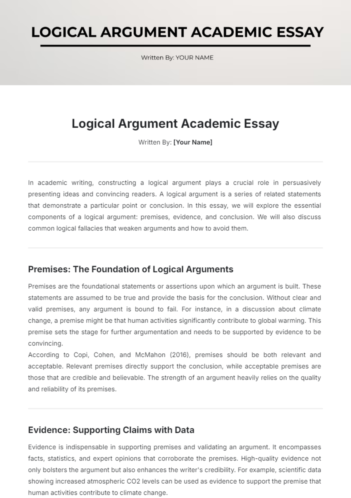 Logical Argument Academic Essay Template - Edit Online & Download