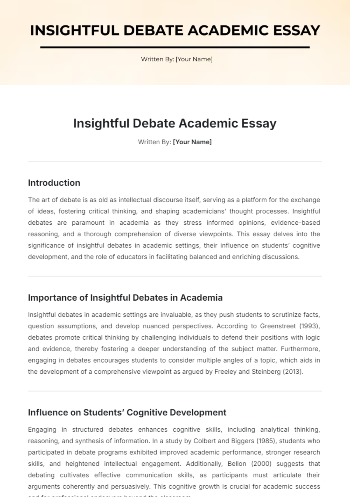 Insightful Debate Academic Essay Template - Edit Online & Download