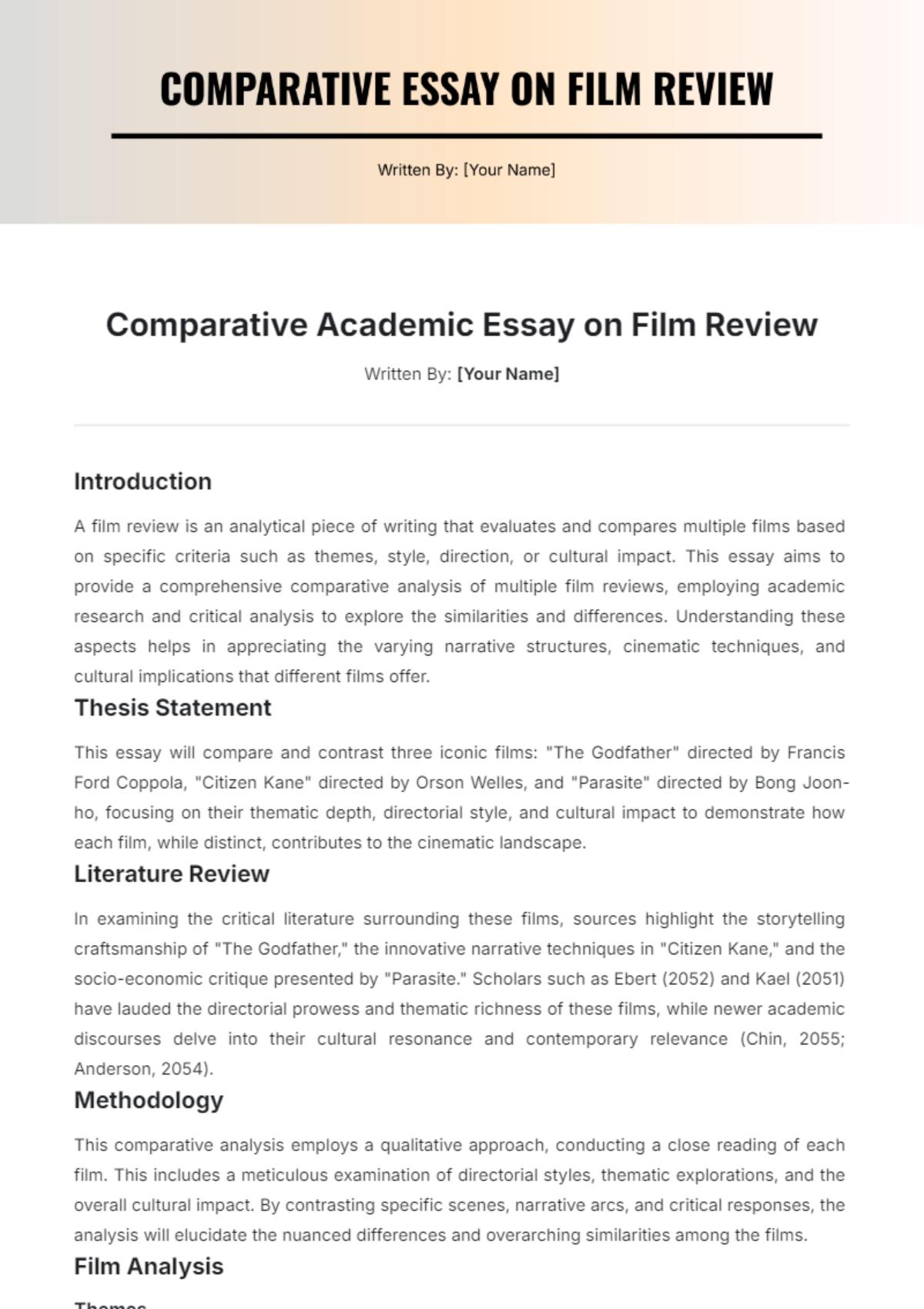 Comparative Academic Essay on Film Review Template - Edit Online & Download