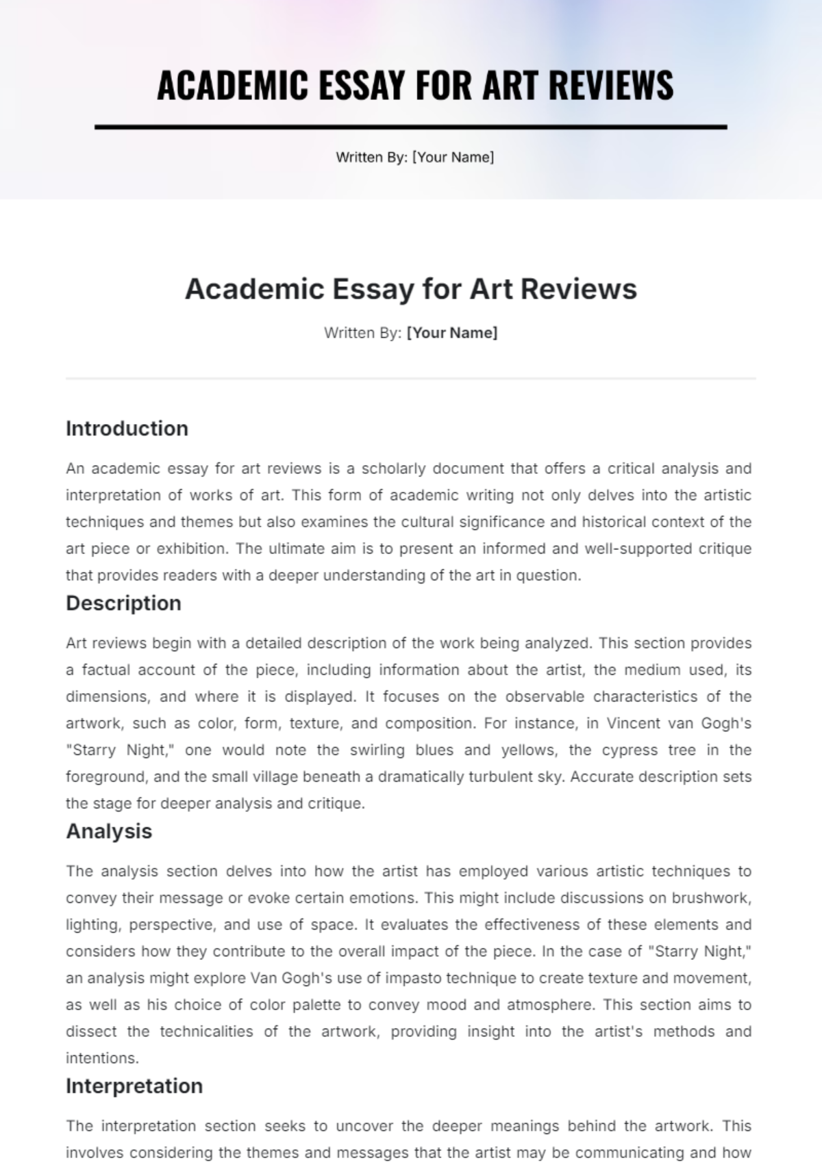 Academic Essay for Art Reviews Template - Edit Online & Download